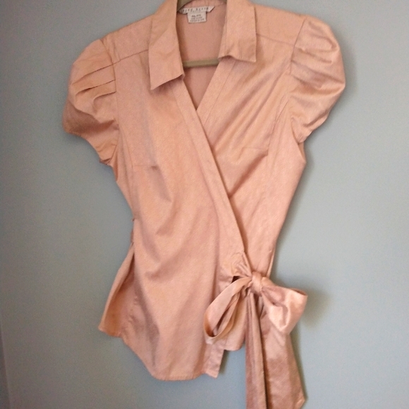Sparkly Light Pink Wrap Shirt Party Evening Wear Petite XL Cap Sleeves - Picture 1 of 4